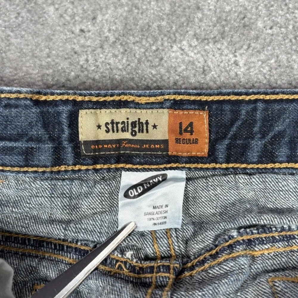 Old Navy Jeans Youth Boys 14 Straight Leg Dark Blue Denim‎ Flap Pockets Belt Y2K